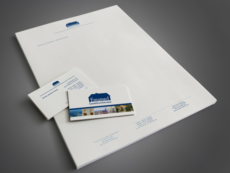Referenz von su-pr-design: Emanuel Immobilien – Gestaltung und Druck von Visitenkarten und Briefpapier